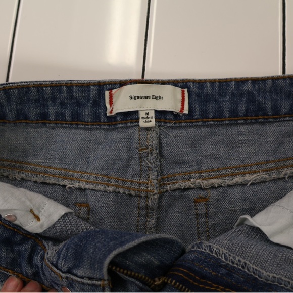 Signature8 Distressed Hi-Lo Hem Frayed Denim Mini Skirt - Picture 2 of 5